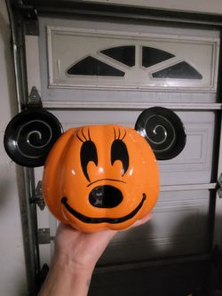 Disney Minnie Mouse Halloween Pumpkin Cookie Jar Canister Ceramic.