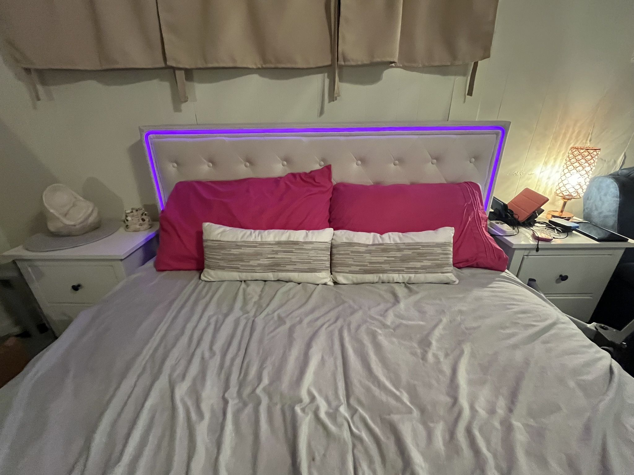 Queen Platform LED and Power Ports Bed Frame With Storage