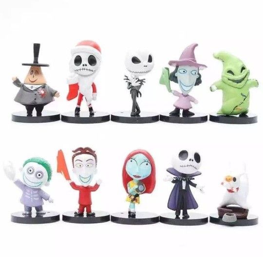 Nightmare Before Christmas 10pc Set Oogie Boogie Jack Skellington Sally Mini Figurines