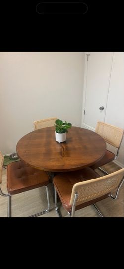 Round Wood Dining Table with 4 Chairs