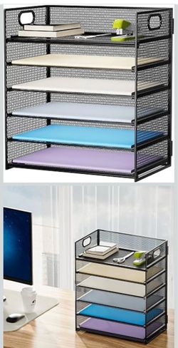 Marbrasse 6 Tier Paper Organizer Letter Tray - Mesh Desk File Organizer with Handle,