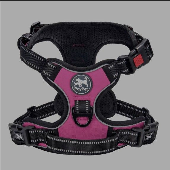 PoyPet No Pull Dog Harness, No Choke Front Lead Dog Reflective Harness, Adjustable Soft Padded Pet Vest With Easy Control Handle For Small To Large Do