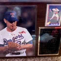 Nolan Ryan baseball memorabilia framed picture with Baseball Card