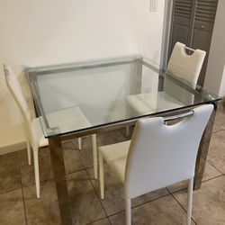 Great Condition! Glass Dining Table, Chairs, + Coffee Table 