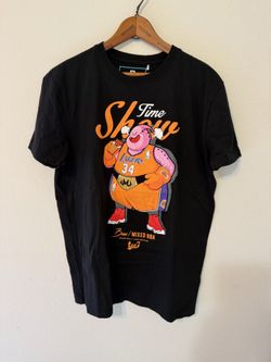 TEE7 Dragon Ball Z Majin Buu graphic tee wearing Lakers Shaq #34 jerse