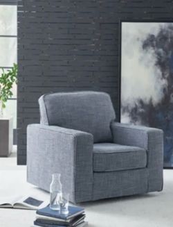 Modern Swivel Accent Chair – Blue Gray Pattern Fabric – $350