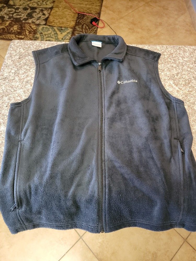Columbia Zip Up Sweater Vest Mens  Zipper Pockets 100% Polyester Blue XL