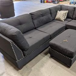 New Black Nailhead Sectional Couch! Free Delivery 🚚! Financing Available! 