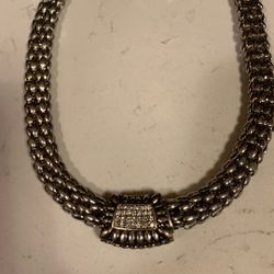 Magnetic Choker Necklace Silver with Rhinestones 