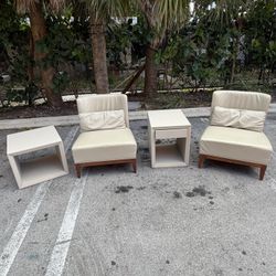 Beautiful White Leather Set Of Single Sofa Couch Chairs Living Room Furniture Cream Side End Tables