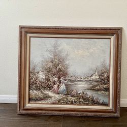 Framed Vintage Pastoral Oil Painting 26/30 Inch