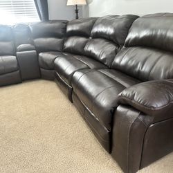 Leather Sectional Couch With Two Power Recliners