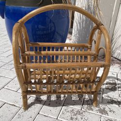 Vintage MCM Rattan, Bentwood, Cane, Wicker Accent Magazine Rack Or Newspaper Holder.  