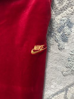 Nike Red Velour Joggers with Yellow Drawcord and Logo