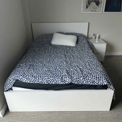 IKEA QUEEN BED AND FRAME AND MATTRESS (EXCELLENT CONDITION)