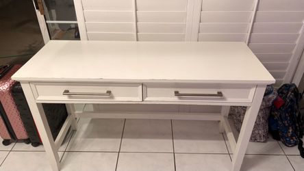 White Wood Desk with Two Drawers