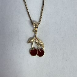10K Gold & Enamel Cherries Pendant