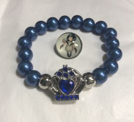 Blue faux pearl snap button bracelet
