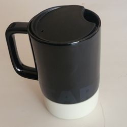 Starbucks Black and White Ceramic Mug with lid  Tumbler 14oz. Pre-owned, 
very good shape. please see photos for details. It is 5" tall, weight 
1lb 3