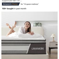 Queen Mattress, 14 Inch Innerspring Hybrid Mattress in a Box