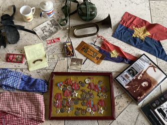 Vintage Vietnam war era medals sandals flags bugle leaflets books military NVA Viet Cong 