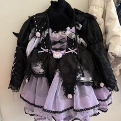Sanrioed Kuromi Girls' Rita Princess Dress Autumn/winter Long Sleeve Cos Dress Cartoon Wing 