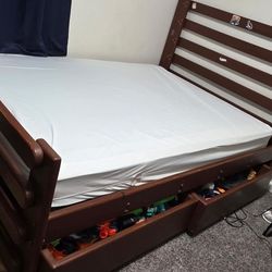 Full Size Wooden Bed Frame With Drawers