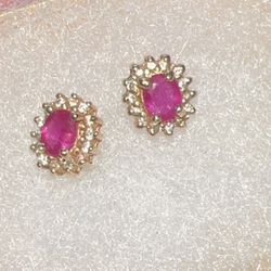 14k Ruby And Diamond Earrings 