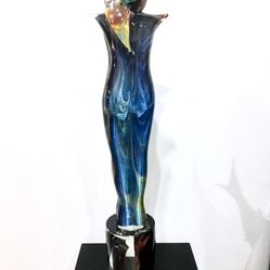 Murano Glass Sculpture: Chalcedony Submerged Glass Art