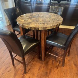 40” ROUND PUB HEIGHT GRANITE TABLE W/ 4 CHAIRS 