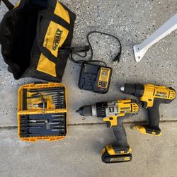 Dewalt 20v Cordless Hammer Drill, Drill, Driver, Charger, 1 Battery Bag, & Bits