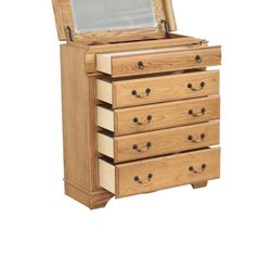 Oak 5 Drawer Dresser With Jewelry Box Storage 