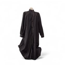 Totes Vintage Black Long Coat with Beige Trim