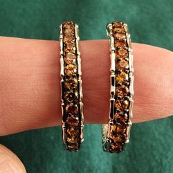 Sterling Orange Sapphire Hoop Earrings 