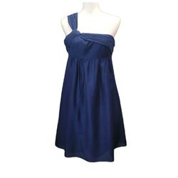 Ann Taylor LOFT Babydoll One Shoulder Silk Blend Empire Tent Mini Dress Blue 6