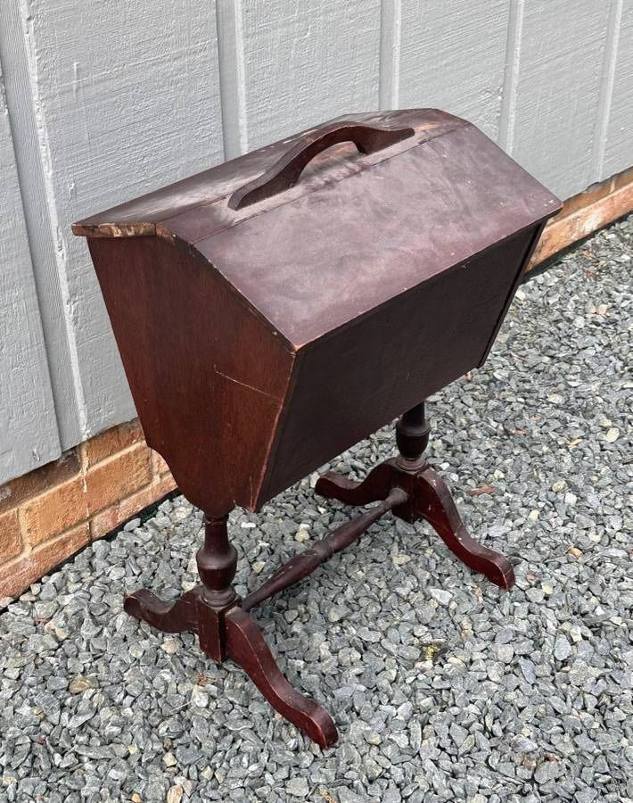 Antique Wood Standing Sewing Box Stand Cabinet