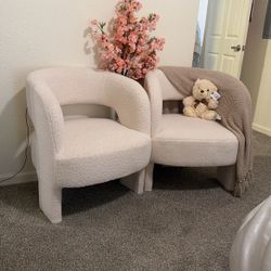 Creamy Boucle Fabric Armchairs