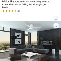 48 inch white integrated LED indoor flush mount ceiling fan with three blades
