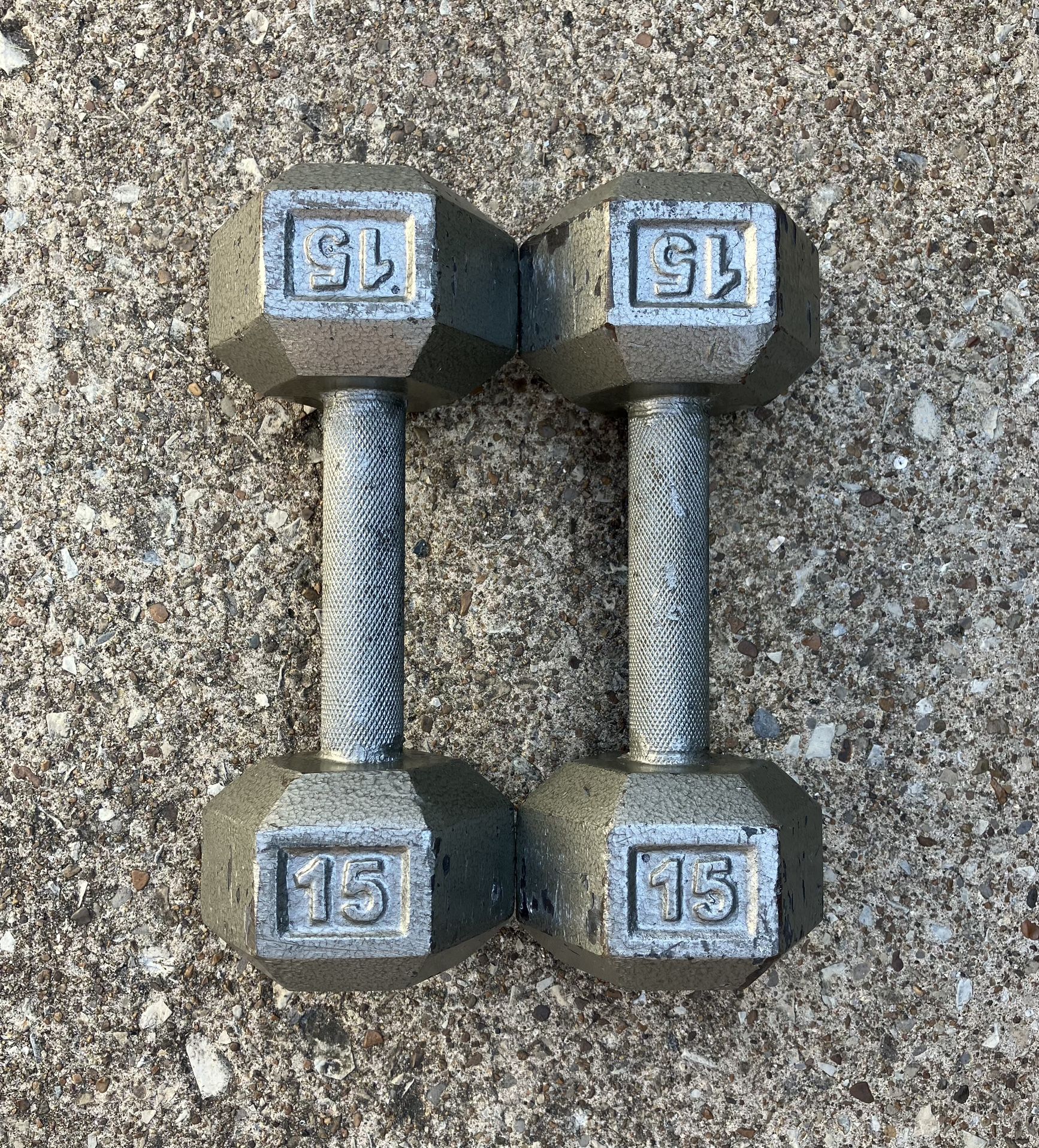 15 lb dumbbells 15lb dumbbell set 15lbs total Cast Iron hex weights lbs weight pair pounds pound #