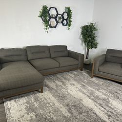 Gray/Brown Sectional Couch With Chair (Can Deliver) 