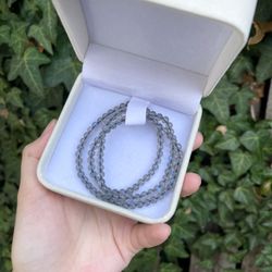 100% Natural Grey Moonstone Necklace/ 3-Loop Bracelet- 4.8mm