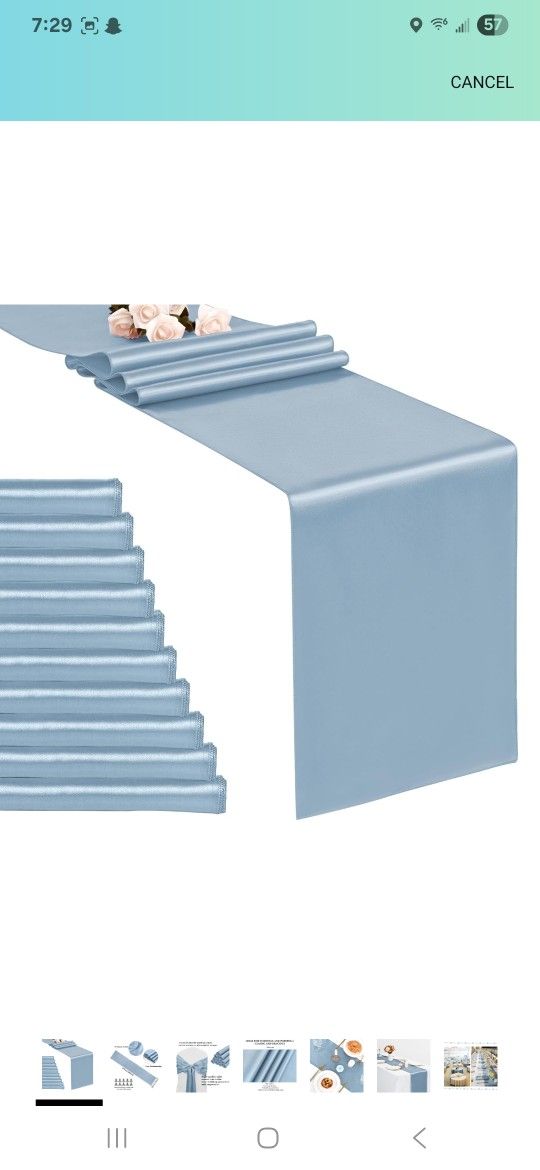 10-Pack Dusty Blue 12 x 108 inches Long Premium Satin Table Runner for Wedding, Decorations for Birthday Parties, Banquets, Graduations, Engagements,
