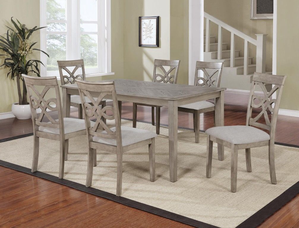 7 Piece Grey Wood Dining Set (New In Box)