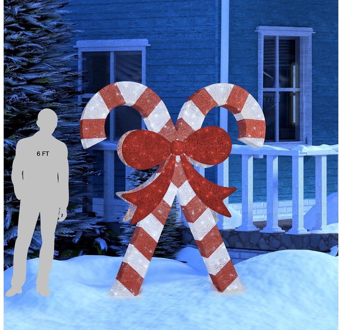 NEW! Outdoor Christmas Decoration Candy Canes 84” LED Lit Free Standing Twinkling Lights Outdoor Yard Decor