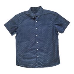 American Eagle Outfitters Classic Fit Navy Blue/ White Polka Dots Short Sleeve Shirt