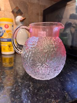 Pink Glass Pitcher with Textured Body