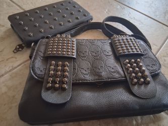 Skull Studded Crossbody Bag and Wallet Set