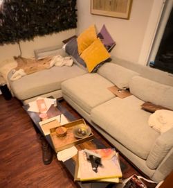 Well loved fabric couch w/ Solid wood frame!