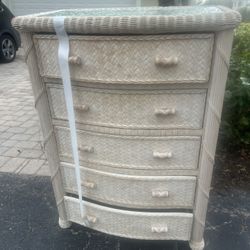 Dresser Cream Color Wicker Looking Wooden Dresser 