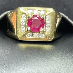 18k Yellow Gold Ruby Diamond Men’s Ring
